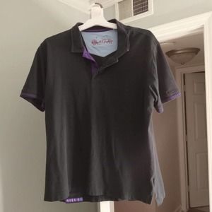 Robert Graham Mens X-Large XL Black Purple Cotton Classic Fit Polo Shirt